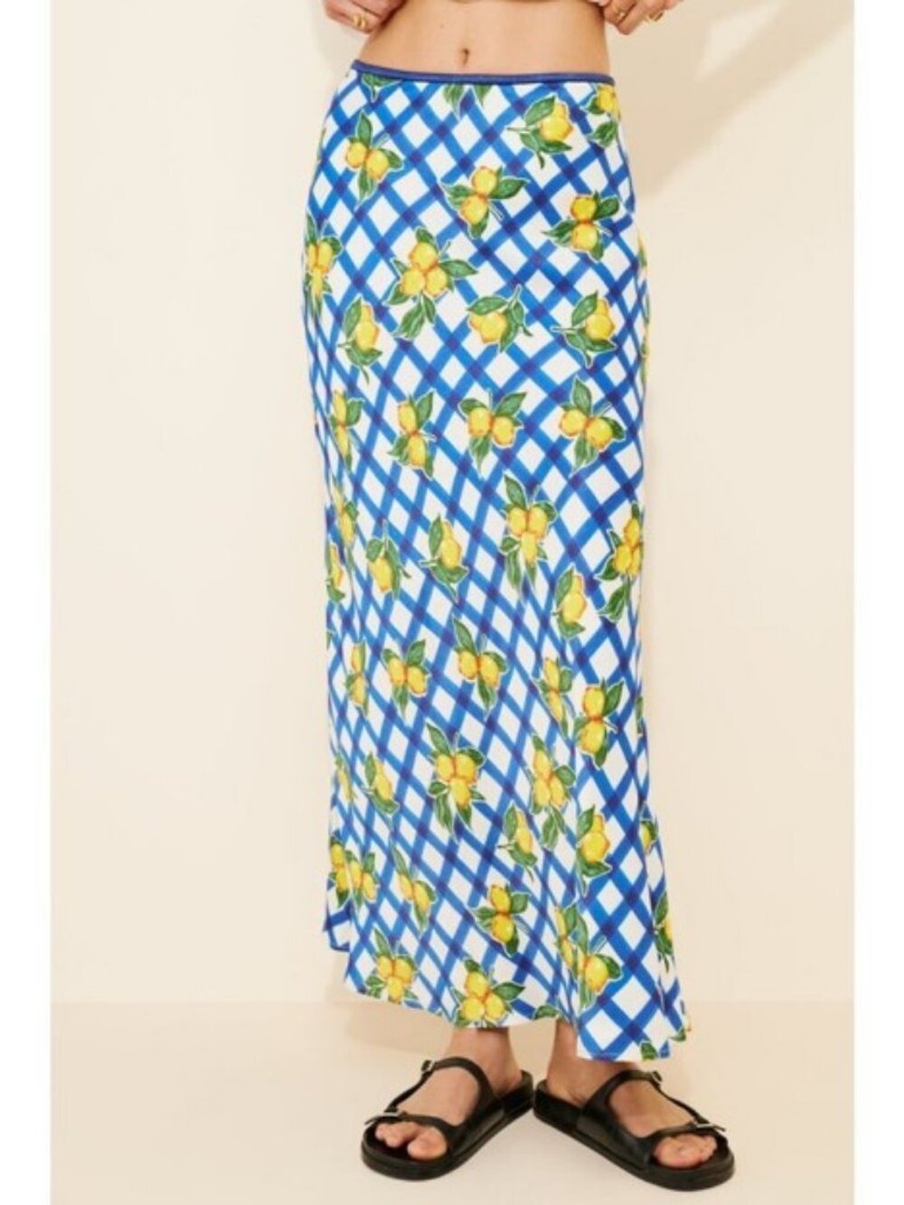 Conditions Apply Osmi Lemons Slip Maxi Skirt Yellow Blue Anthropologie S